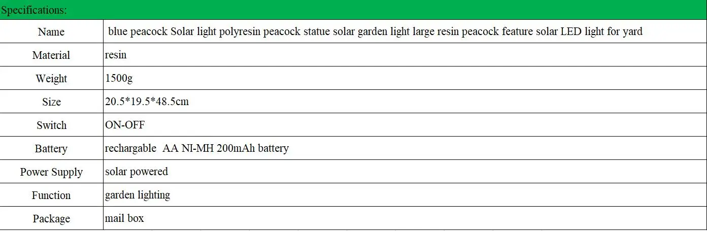 blue peacock Solar light polyresin peacock statue solar garden light large resin peacock feature solar LED light for yard