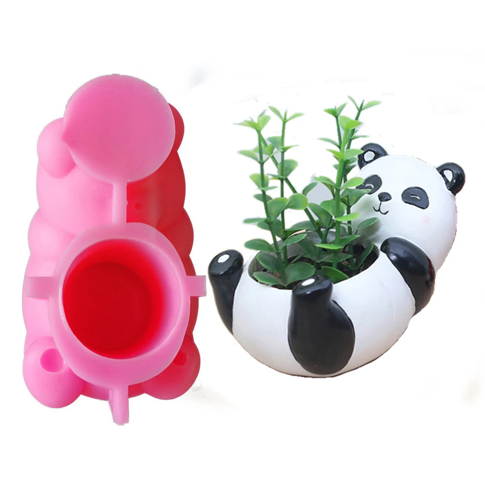 

3D silicone mold Cute Cartoon Panda Flower Pot Succulents DIY Making Resin Concrete Vase Cactus Silicone Mold, Light green
