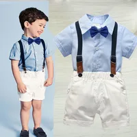 

Wholesale Boutique Kids Short Sleeves Shirts+Woven Pants Summer Suspenders Baby Boys Set 20A0103
