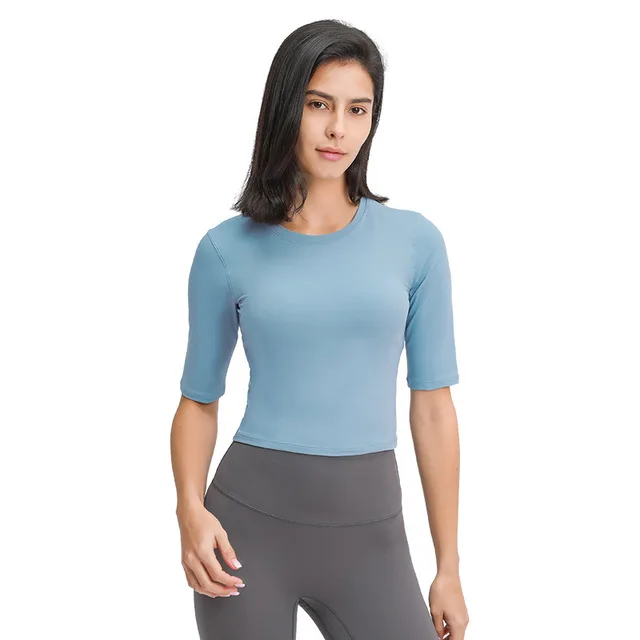 

Wholesale Crop Top Shirts Yoga Wear Spring Trendy Women GYM Workout T Shirt Fitness Yoga Tops, 4 colors