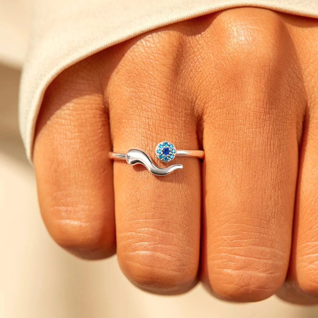

Minimalist Geometric Micro Inlaid Cubic Zircon Rings Fine Jewelry Shiny Blue CZ Open Adjustable Devils Eyes Ring For Women