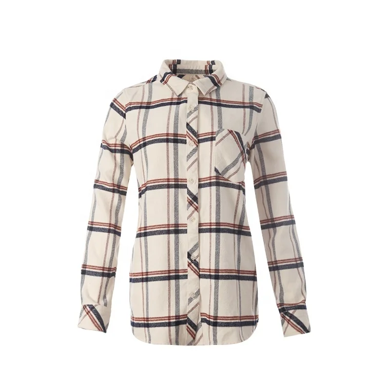 

OEM service autumn winter cotton yarn dyed women classic flannel plaid clothing tops blouses