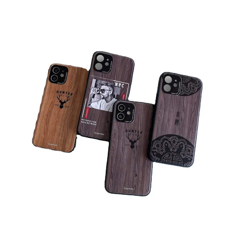 

Luxury Wooden Pure Black Phone Cases for iPhone 13 mini 11 Pro Max Soft TPU Natural Bamboo Wood Phone Case, 3 colors