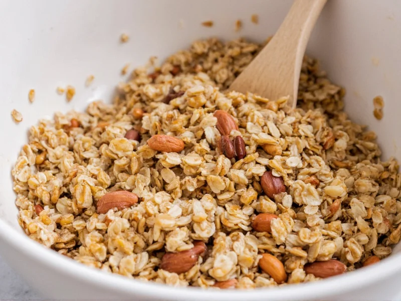 Mixing oats and nuts for healthy granola bars