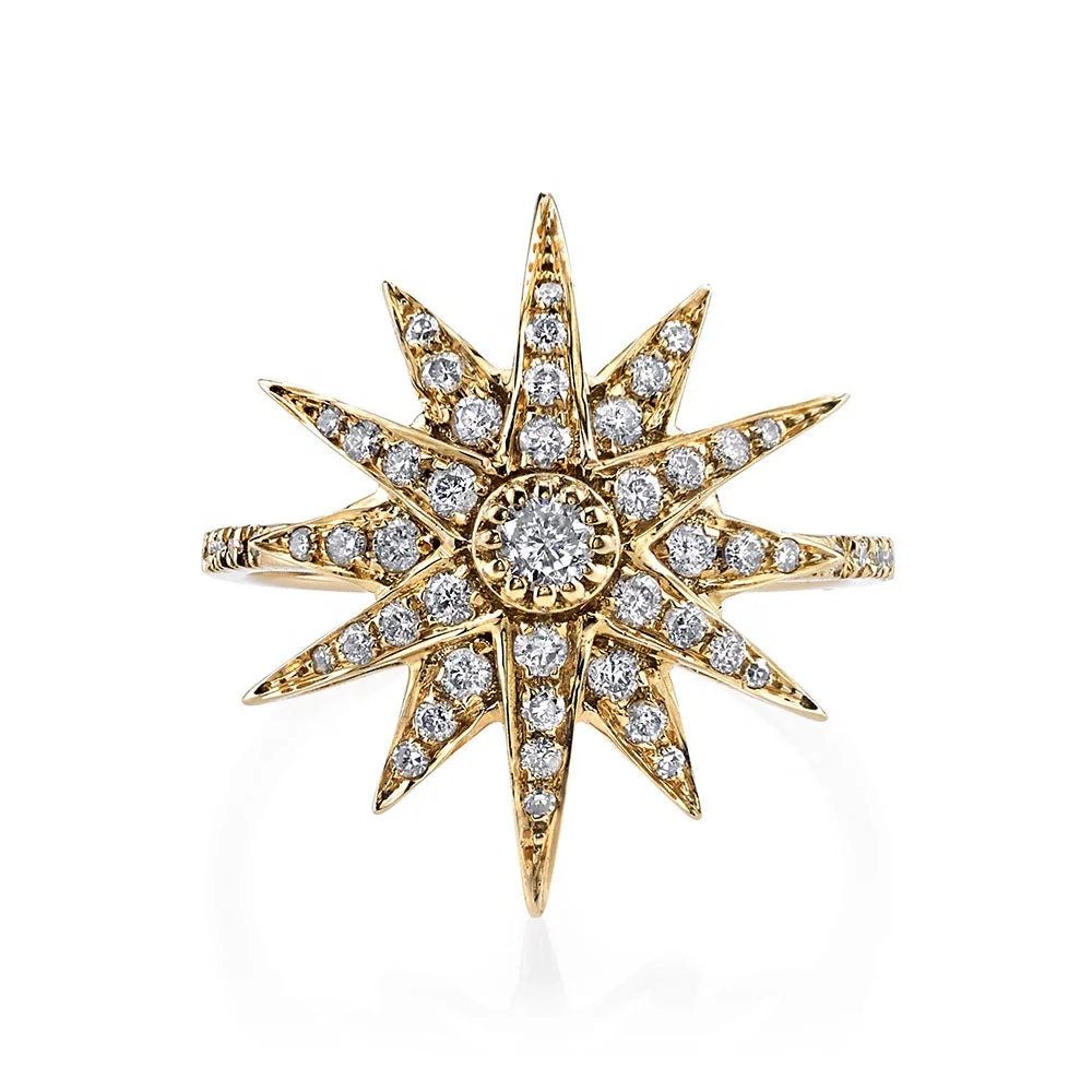 

Qiyi Jewelry 2022 New Fashion Design Luxury S925 Sterling Silver Plated 18k Gold Zircon Women's Diamond Starburst ring
