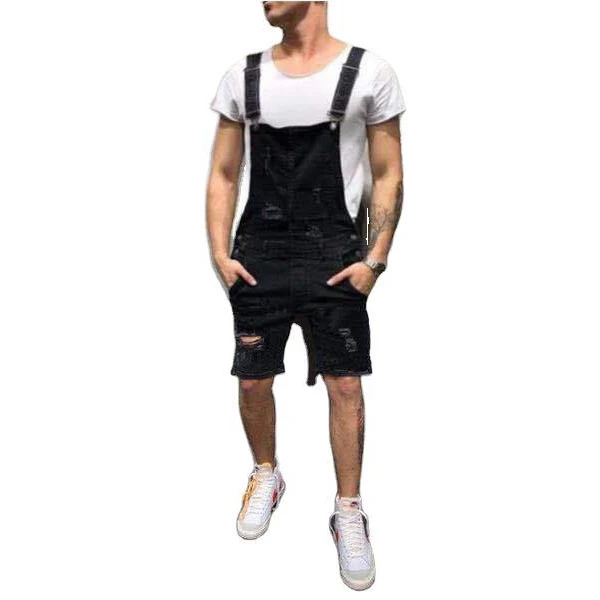 

European and American new denim overalls with holes Slim-fit men's shorts cross-border exclusively for European new men's work p