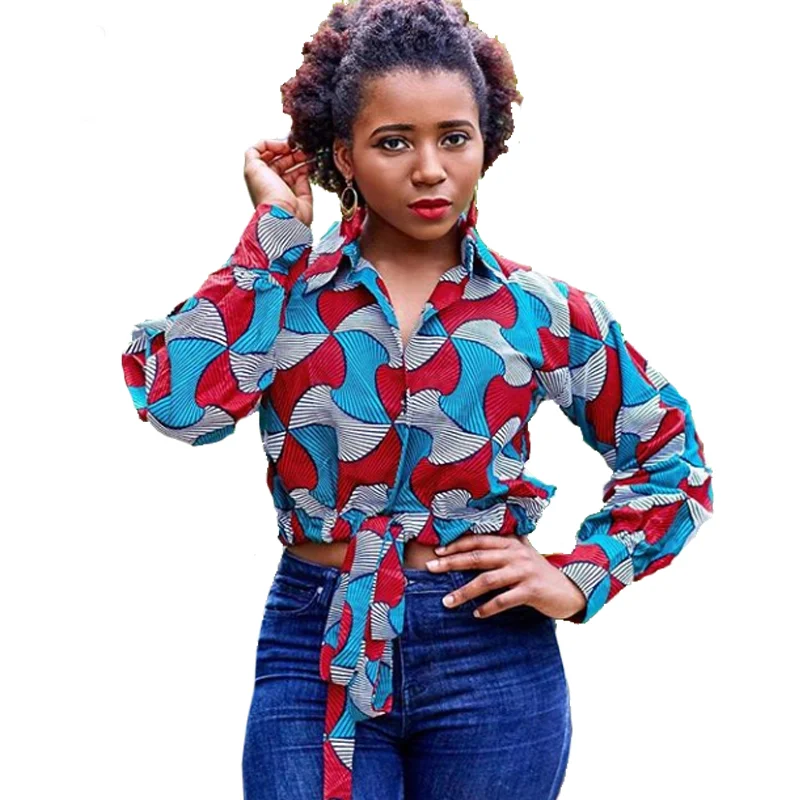 

Custom African casual women print shirt kitenge designs crop shirt for ladies, Customized color