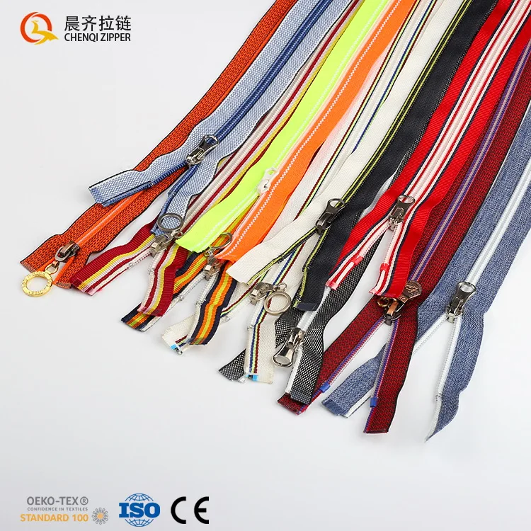 

Good quality fashion zipper colorful stripes special cloth tape polyester coil zipper for sportswear