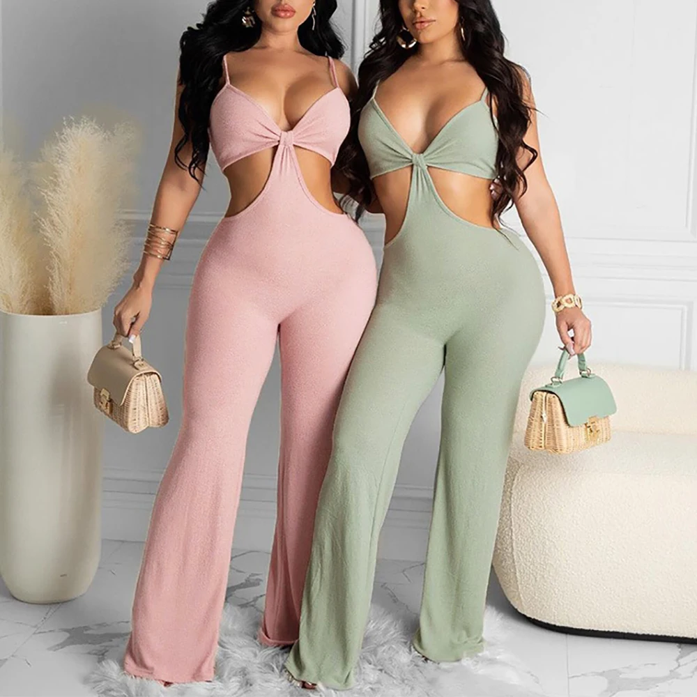 

Trendy Clothes Bodycon Casual Hollow Regular Strap Bodysuit Romper 2021 One Piece Summer Suits Pant Coloful Jumpsuit for Women