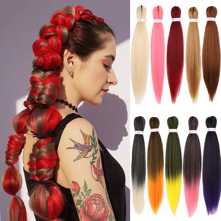 

24inch 80g 3x Ombre Synthetic Braiding Hair Pre Stretched Extensions For Braids Hairstyle Blonde, Black brown red pink purple