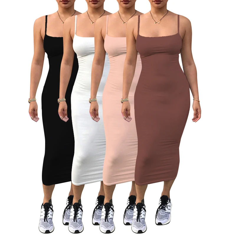 

New Arrival Wholesale Spaghetti Strap Ladies Elegant Bodycon Summer Dress S-XL Women Party Sexy Club Casual Dresses