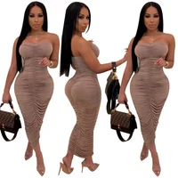 

Women Clothes Vendor 2019 new arrival woman sexy ruffles strapless sleeveless irregular maxi wrap dress