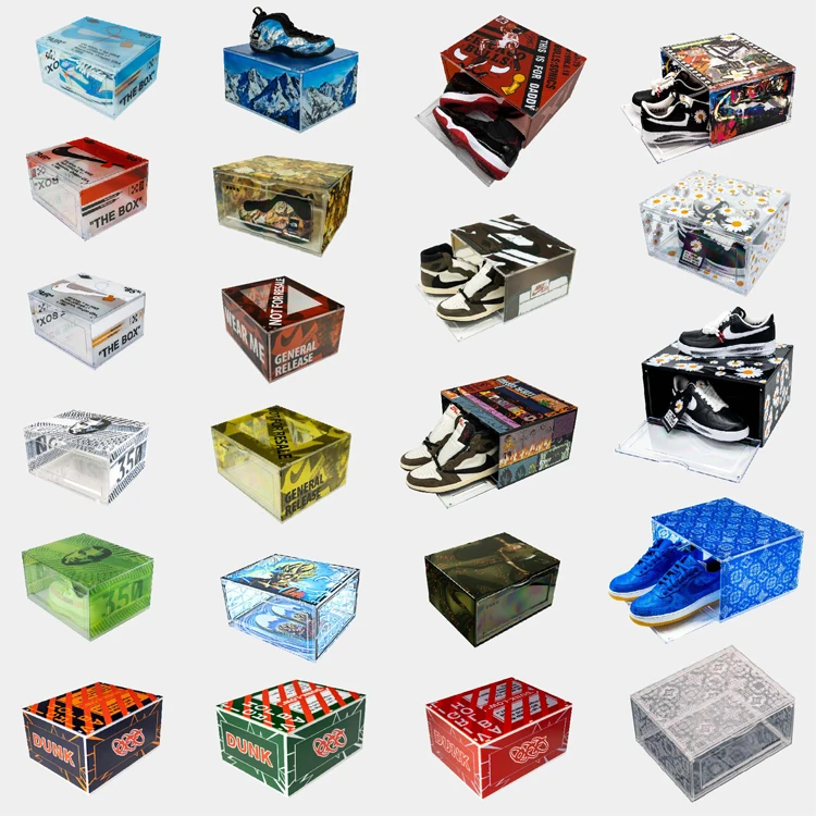 

Various patterns shoe boxes with custom logo, Transparent,black