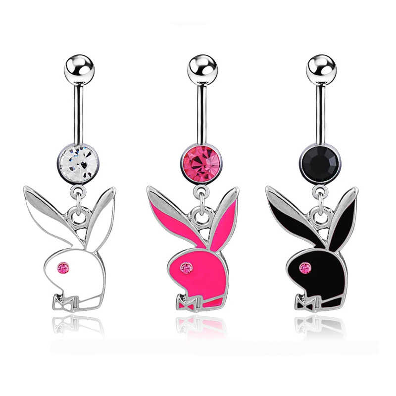 

Body Piercing Rabbit Navel Ring Bunny Belly Button Ring Stainless Steel Crystal Navel Button Body Piercing Jewelry, Gold/rose gold/silver