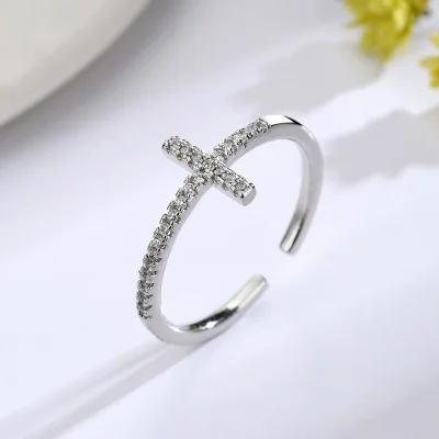 

INS Best Selling Korean Elegant New Design Finger Jewelry Handmade Zircon Cross Shaped Adjustable Open Rings For Women Ring, Picture