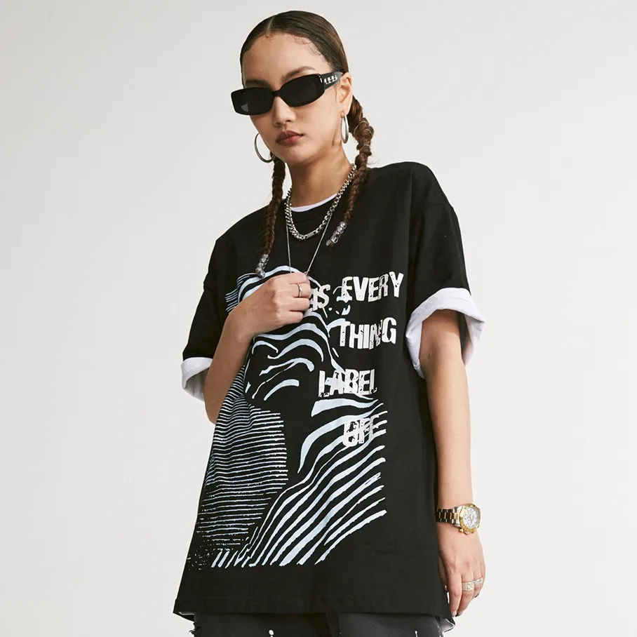 

Fashion 200G White And Black Two Colors Unisex Loose Casual Summer Hot Sales T Shirt Femme Sublimation