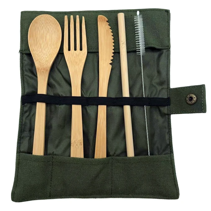 

Wholesale Eco Friendly Natural Custom Logo Orgainc Travel Bamboo Utensils Cutlery Set With Canvas Bag, Natural bamboo color