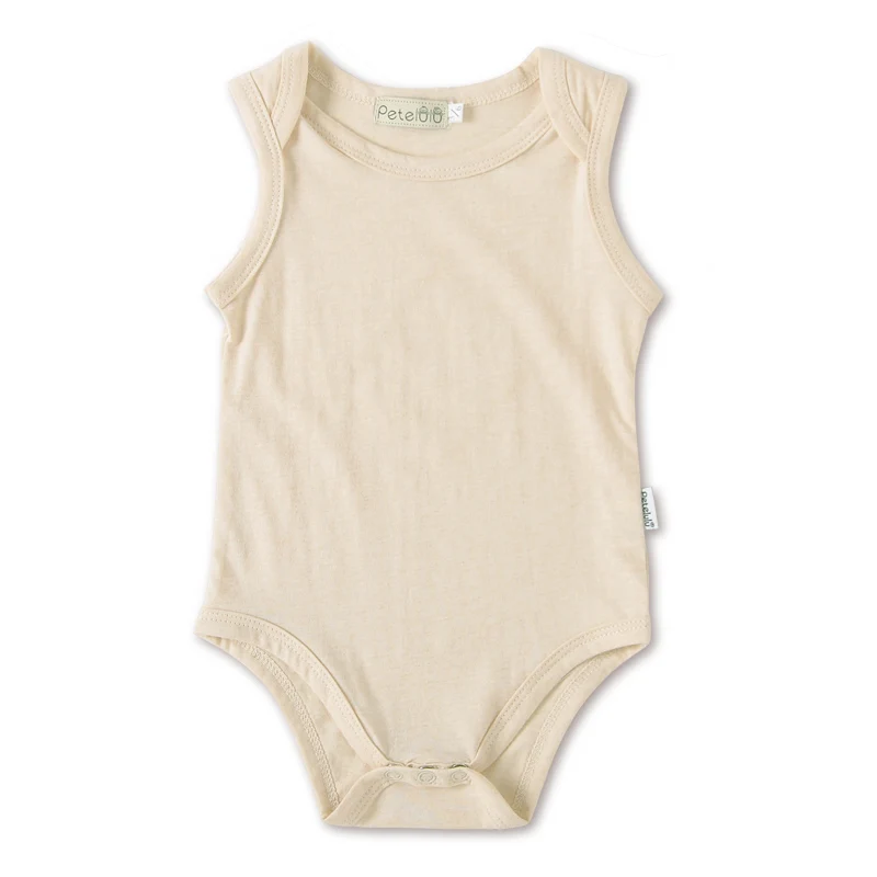 

Petelulu Sleeveless 100% Cotton Custom Logo Organic Baby Bodysuit, Solid colors