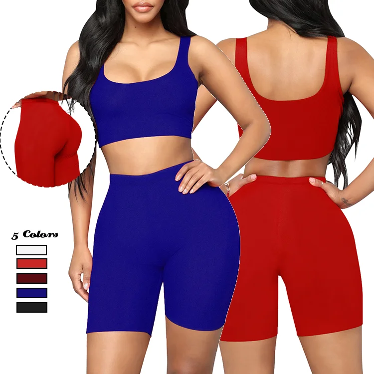 

2021 Yoga Set Women Two Piece Tracksuit Summer Sport Sets New Fashion Two Piece Short Sport Tops Seamless Yoga Short Set Women