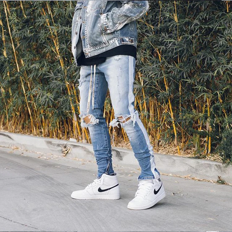 

Clothing Factory stripe ripped man denim pants mens denim long jeans, Customized color