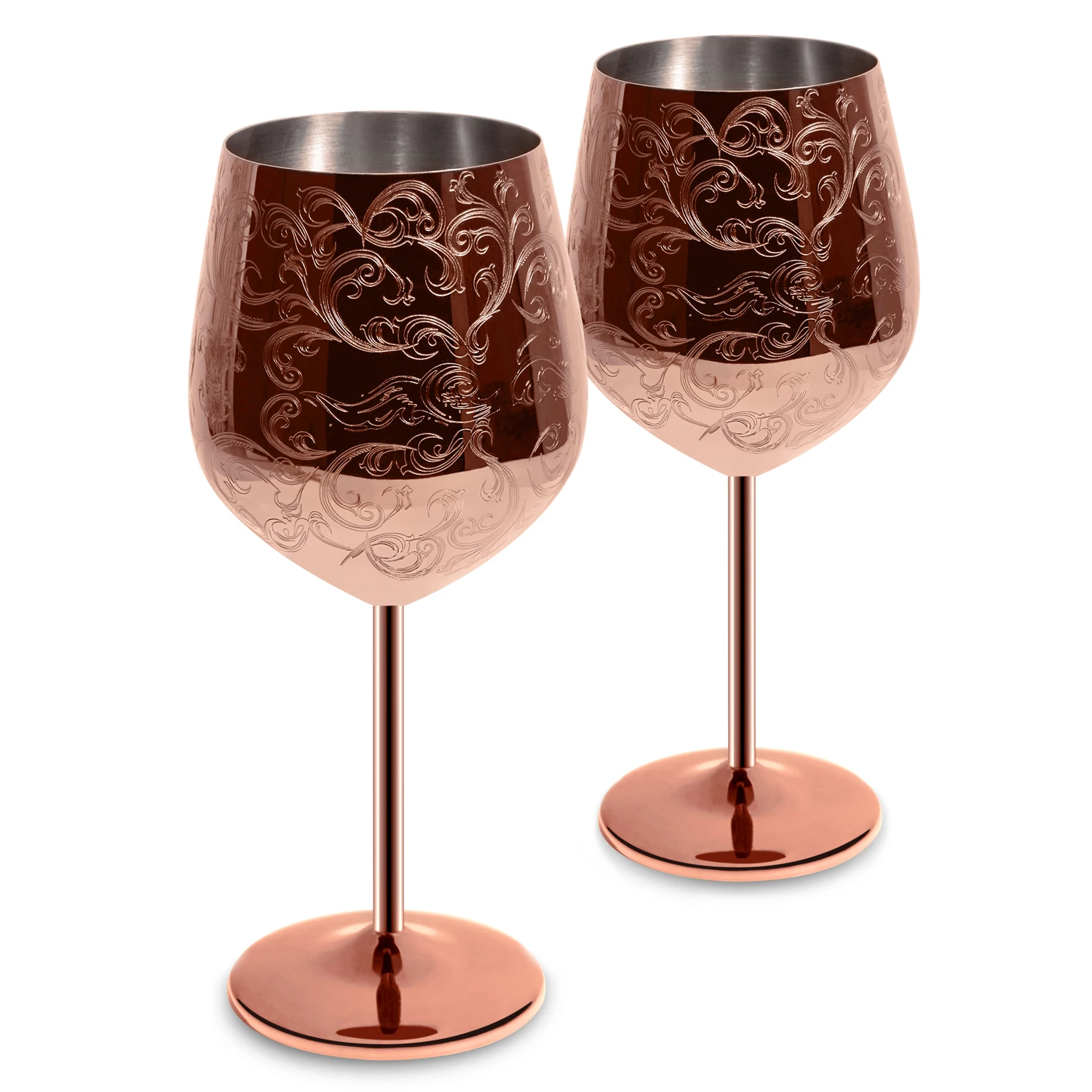

New Copper Plated Etched Stainless Steel Wine Goblet Wine Glasses