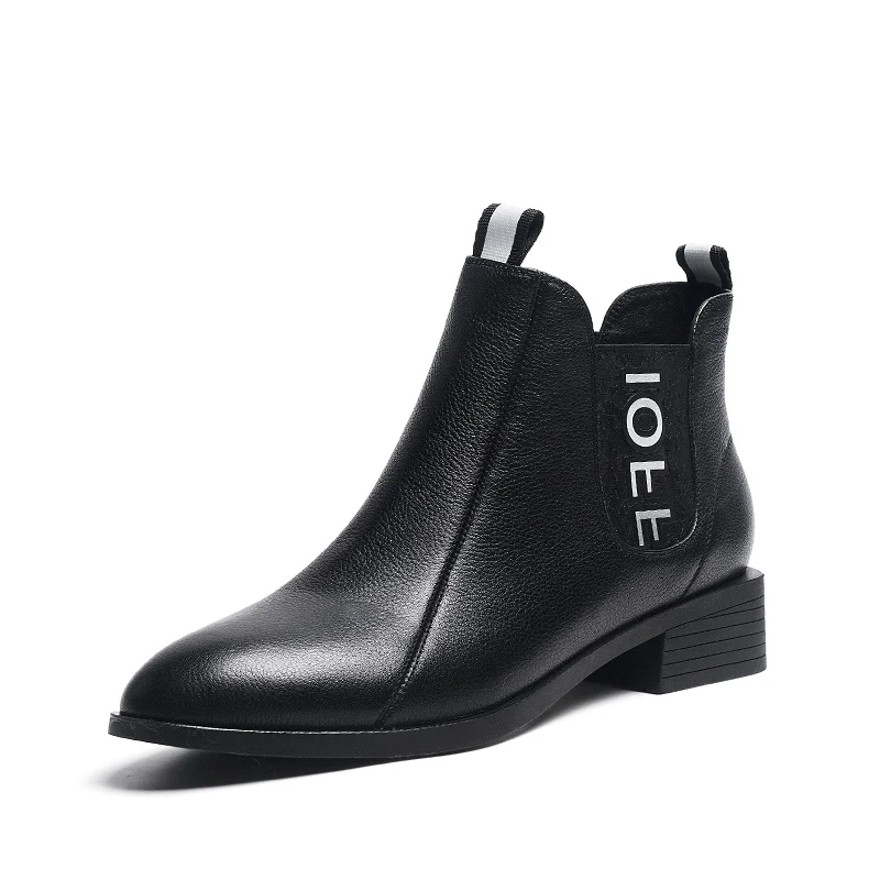 

J282 ankle boot chunky heel black soft genuine leather Chelsea boots woman