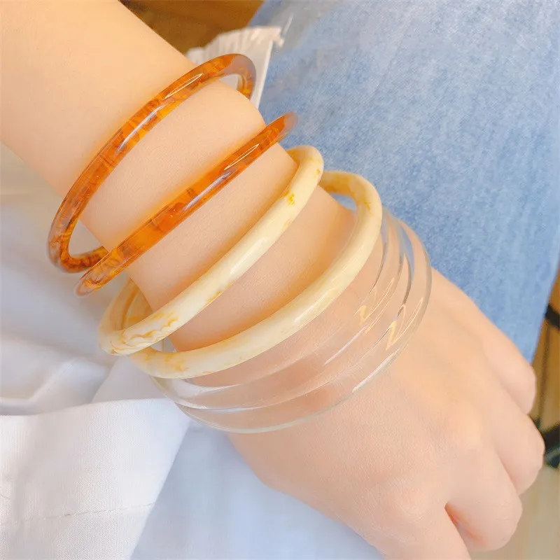 

juhu resin retro amber transparent beige colorful gold powder stacking bracelet jewelry bracelet women wholesale