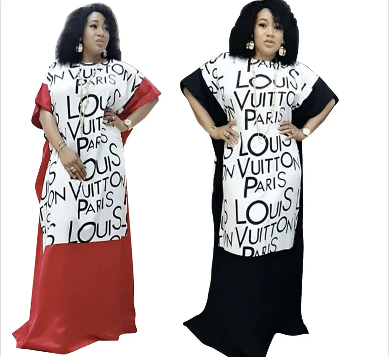 

Factory Cheap Loose crew neck letter color African mother Middle East Muslim Long Dress, As showed