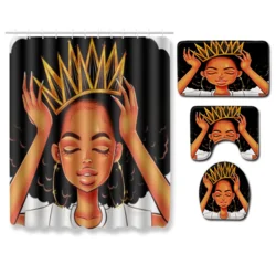 

4pcs/set 3d African Shower Curtain Bath Mat Carpet Pad Bathroom Shower Set