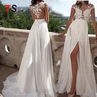 

Sexy Lace Slit Evening Gown Long White Wedding Dress