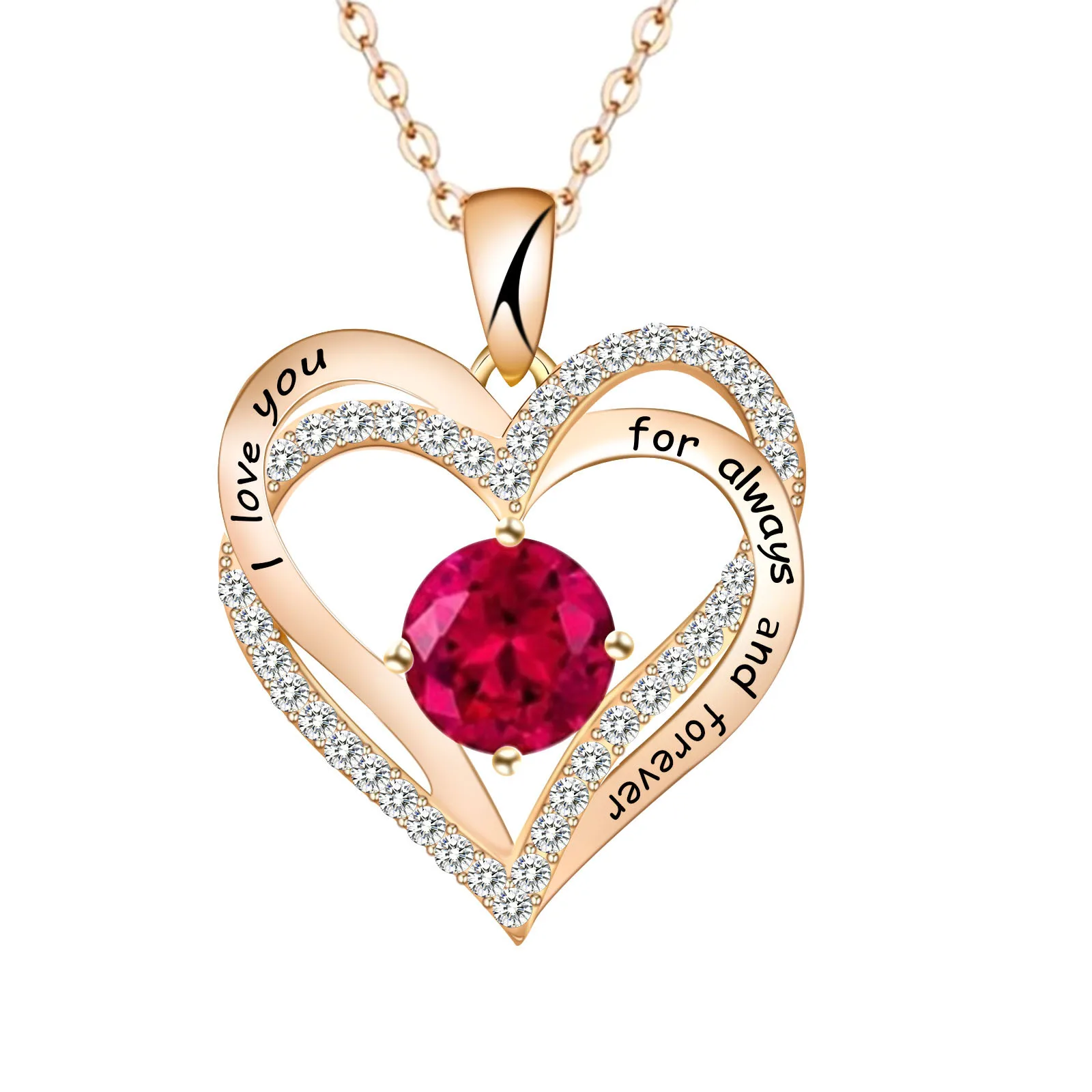 

Love Heart Women Necklace Rose Gold Plated Birthstone Pendant Necklaces for Women, Rose gold,silver