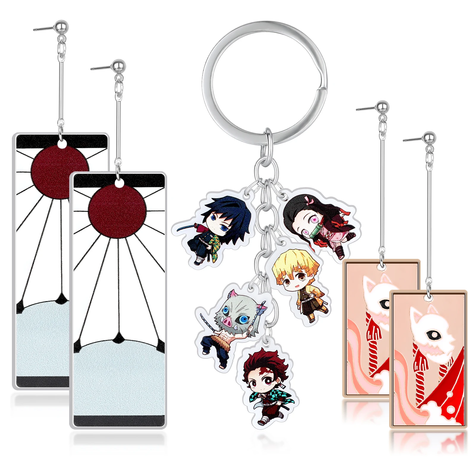 

Anime Acrylic Drop Earrings Demon Slayer Kimetsu no Yaiba Blade of Ghost Earrings Keychain Women Men Cosplay Jewelry Set