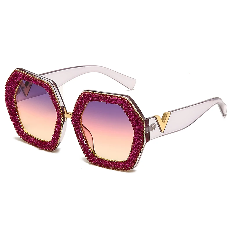 

Twooo 1709 Summer Polygon Rhinestone Diamonds Sunglasses 2021 Bling Shades