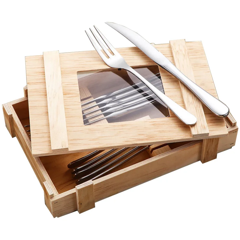 

Luxury Wooden Case Stainless Steel Steak Knife And Fork Set Knives And Forks Cutlery Set