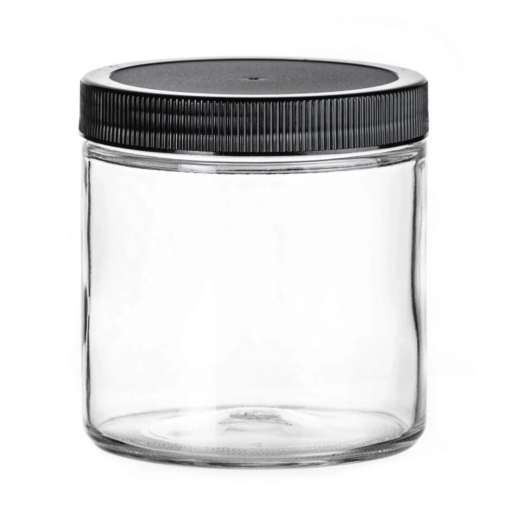 

16OZ Wide Mouth Food Packaging Glass Storage Jar With Ribbed Plastic Lid, Clear