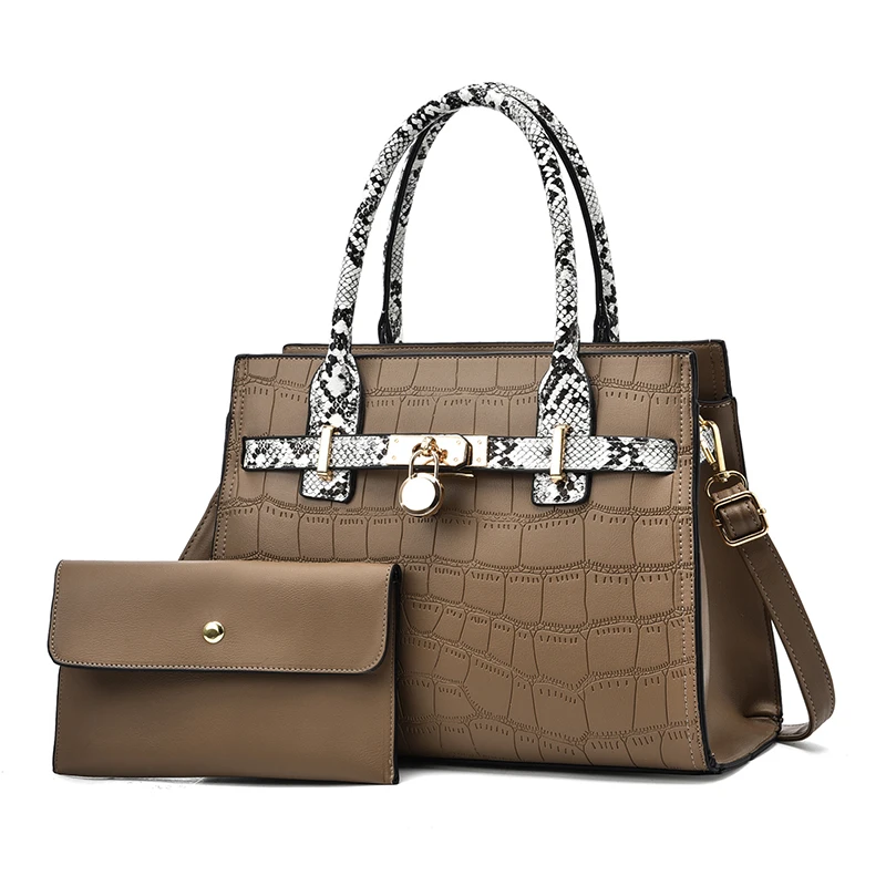 

DL0415 24 Latest design female bags luxury handbag leather 2 pcs handbag set snakeskin pattern hand shoulder purses lesale, Red,black.....