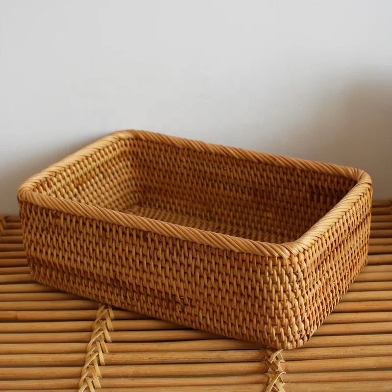 

42/5000 Hand-woven Rattan woven boxes to accommodate the basket Japanese style Desktop Hotel Nostalgia, Brown