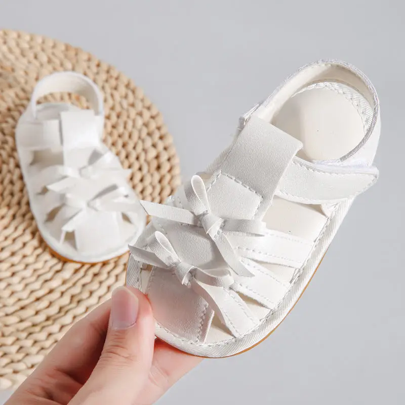 

New Infant Baby Shoes Baby Boy Girl Shoes Toddler Flats Summer Sandal Flower Soft Rubber Sole Anti-Slip Crib Shoes First Walker, As picture