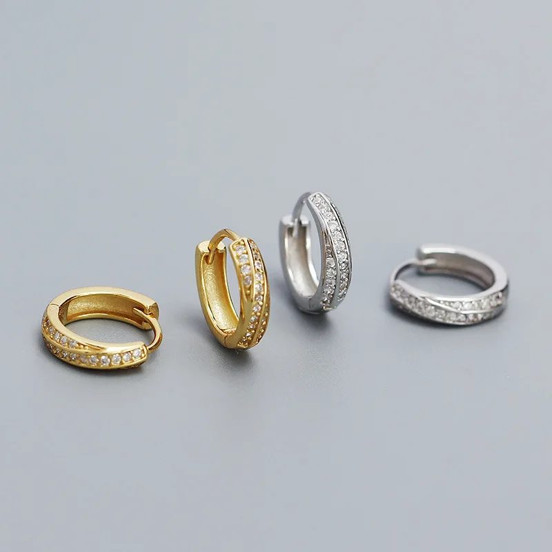 Fashion Jewelry 925 Silver Earrings Jewelry 18K Gold Plated CZ Diamond Round Hoop Sterling Silver  Hoop Earrings for Women