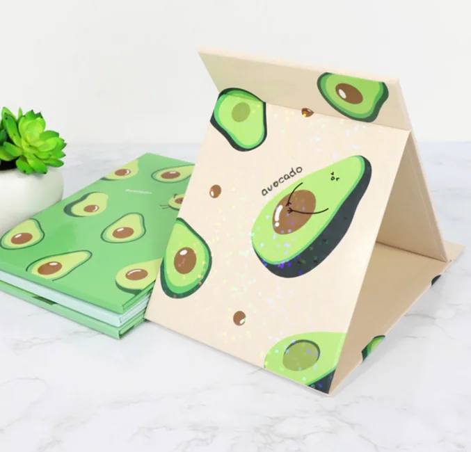 

Private Label Printed Avocado Paper Table Mirrors Foldable Desktop Cosmetic Portable Mirror, As pics