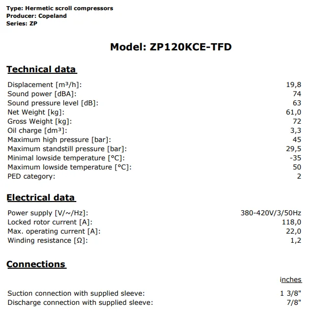 New Hermetic Scroll Compressor Zp120kce Tfd 425 For Hvac Parts Copeland