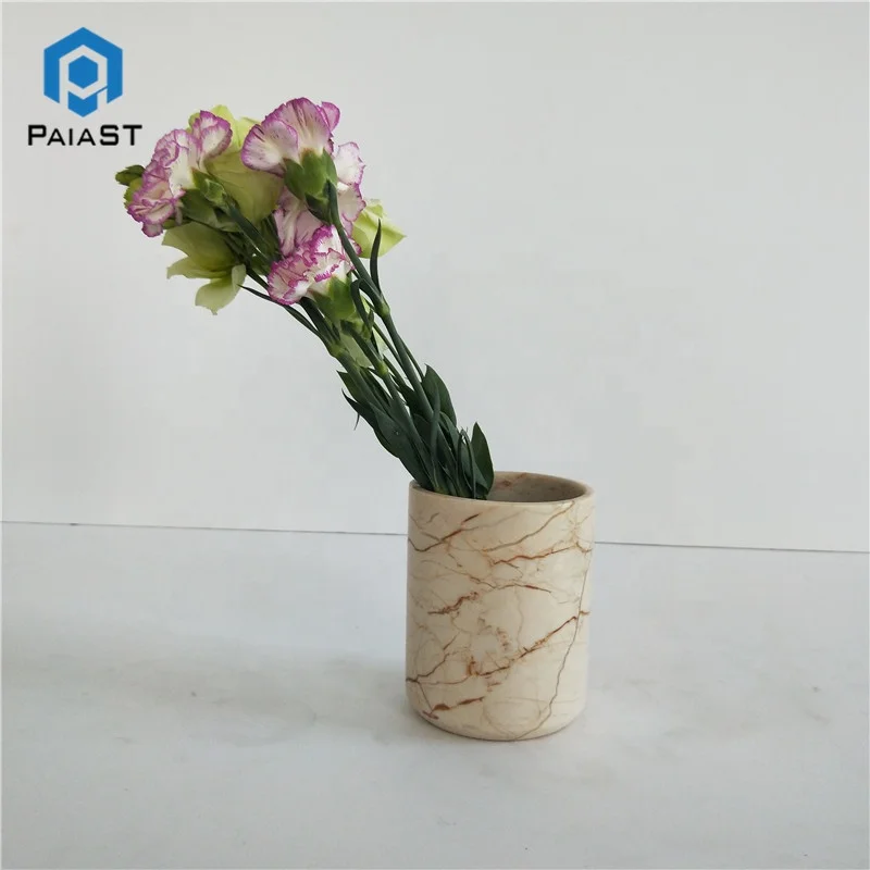 

Small Flower Vase Marble Stone Classic Style Custom Logo Sofitel Gold Beige Tabletop Vase