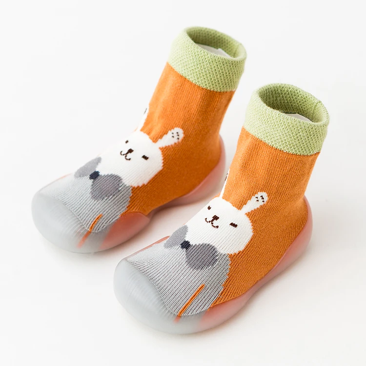 

Combed Cotton Cartoon Rabbit Children Kids Crew Cotton Baby Shoe Socks Silicon With Anti Slip, 6 colors