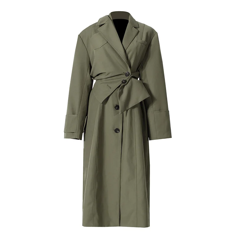 

2020 Green Jacket Two Piece SetCoats Detachable Wide Shoulder women Women Trench Coat Long
