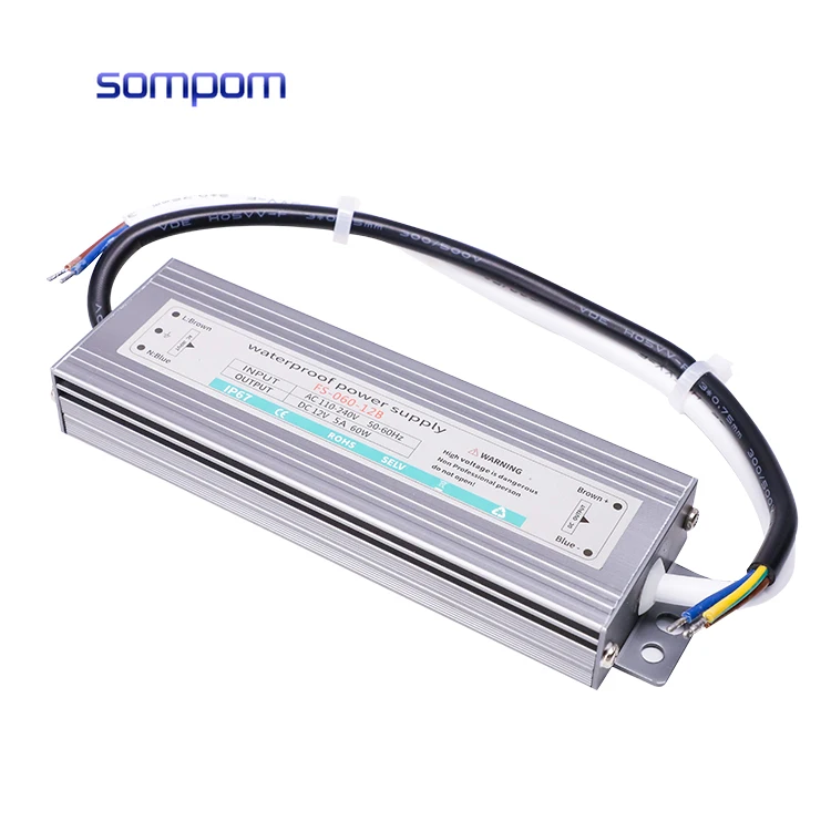 

SOMPOM waterproof led driver Switching Power Supply 12V 60W 5A Constant Voltage 60w led driver