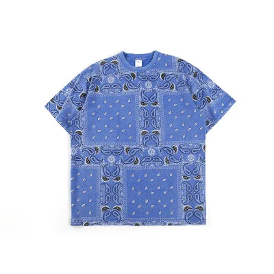 

In Stock Wholesale Custom 100 Cotton Blue Bandana Print T Shirt Men