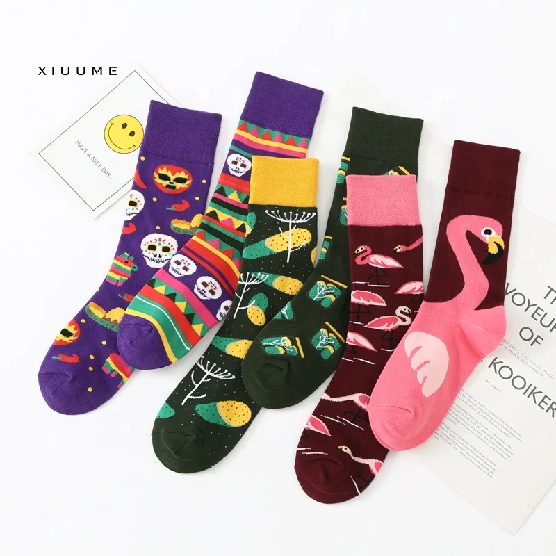 

2019 New Halloween Christmas orignal Flamingo happy fashion funny AB young boy tube socks