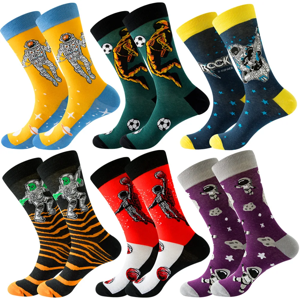 

Autumn 2021 new men's socks cotton space style astronaut constellation personality lady stockings pair in skateboard socks