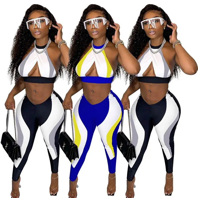 

MOEN New Arrival Halter Bra Crop Top Summer 2 Piece Sets Sports Casual 2021 Leggings Skin Womens Tracksuits 2 Piece Set