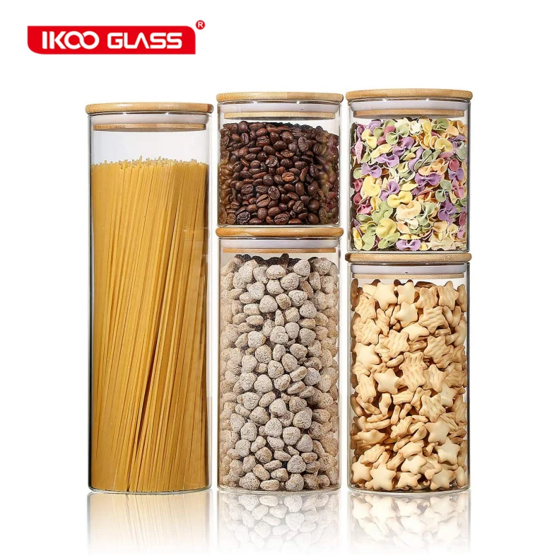 

Amazon Stackable Kitchen Canisters Set Clear Glass Jars for Home Kitchen Thicken Airtight Food Storage jars with Wood bamboo lid